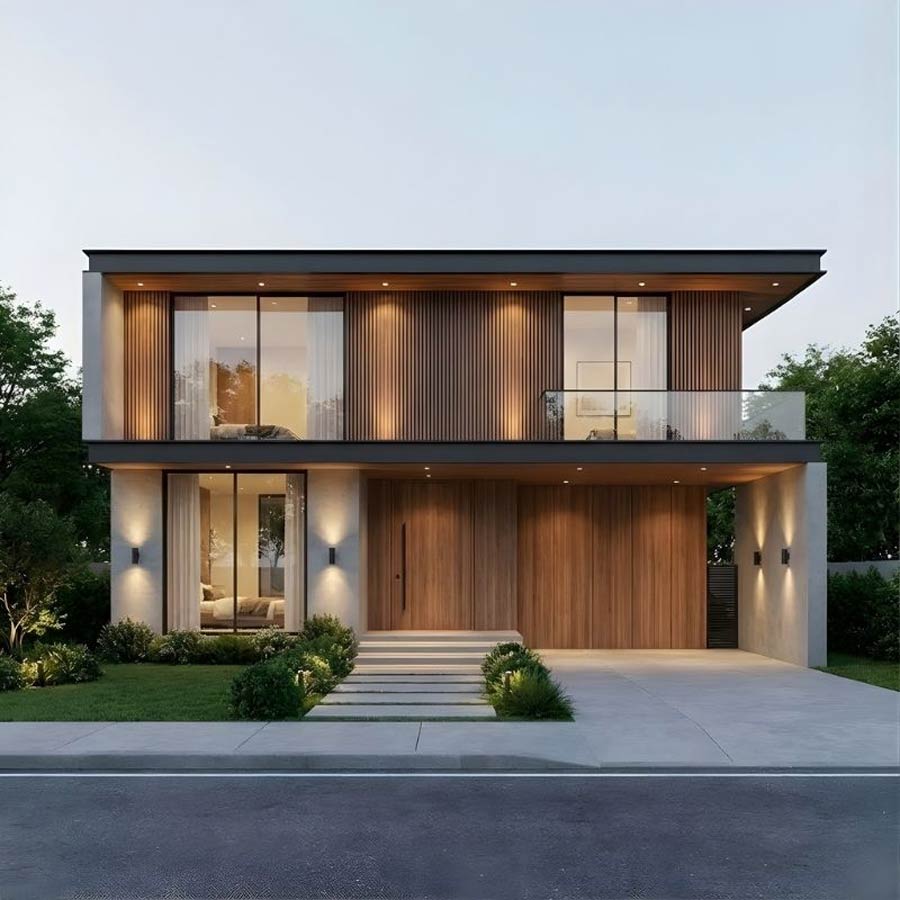 Mẫu nhà tiền chế 2 tầng giả gỗ 