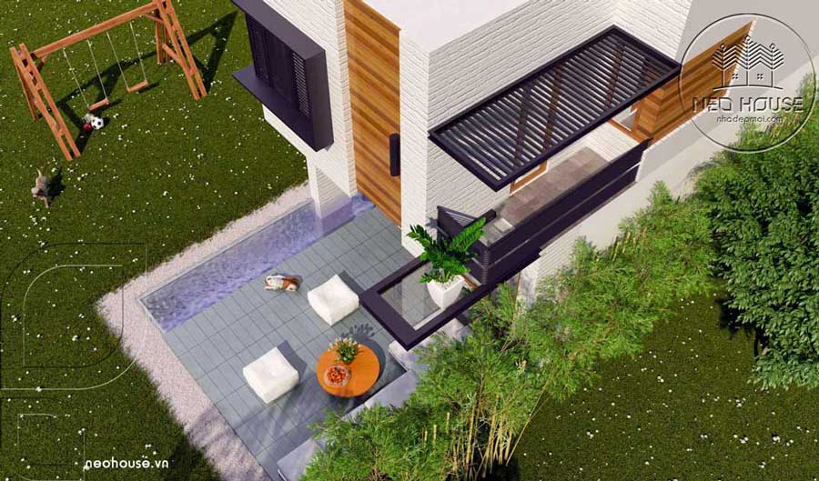 Mẫu thiết kế nhà 2 tầng 3 phòng ngủ có sân vườn