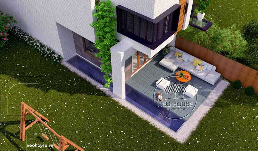 Mẫu thiết kế nhà 2 tầng 3 phòng ngủ có sân vườn