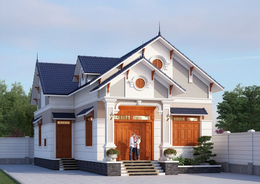 Mẫu nhà 1 tầng 2 phòng ngủ có sân vườn