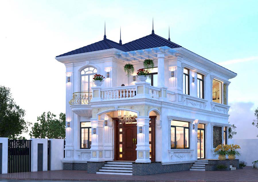 Thiết kế nhà 2 tầng 60m2 kiểu Pháp