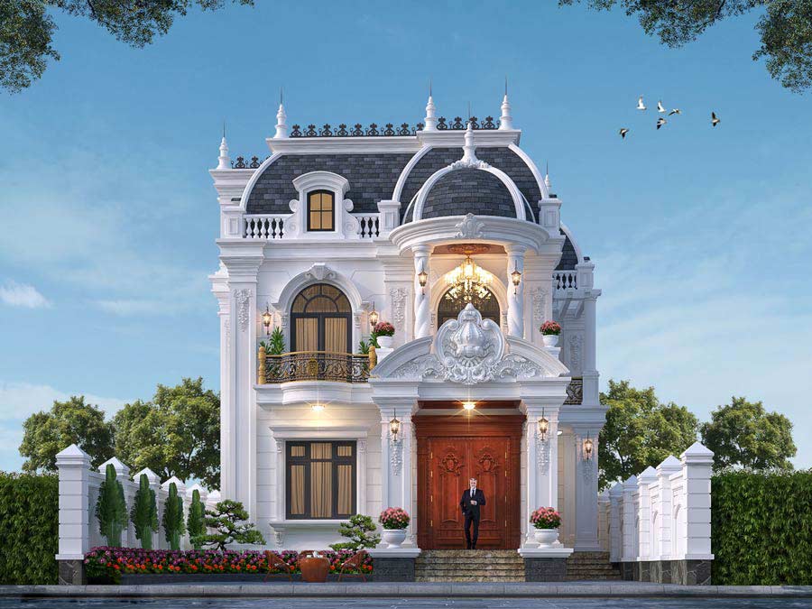 Thiết kế nhà 2 tầng 60m2 kiểu Pháp