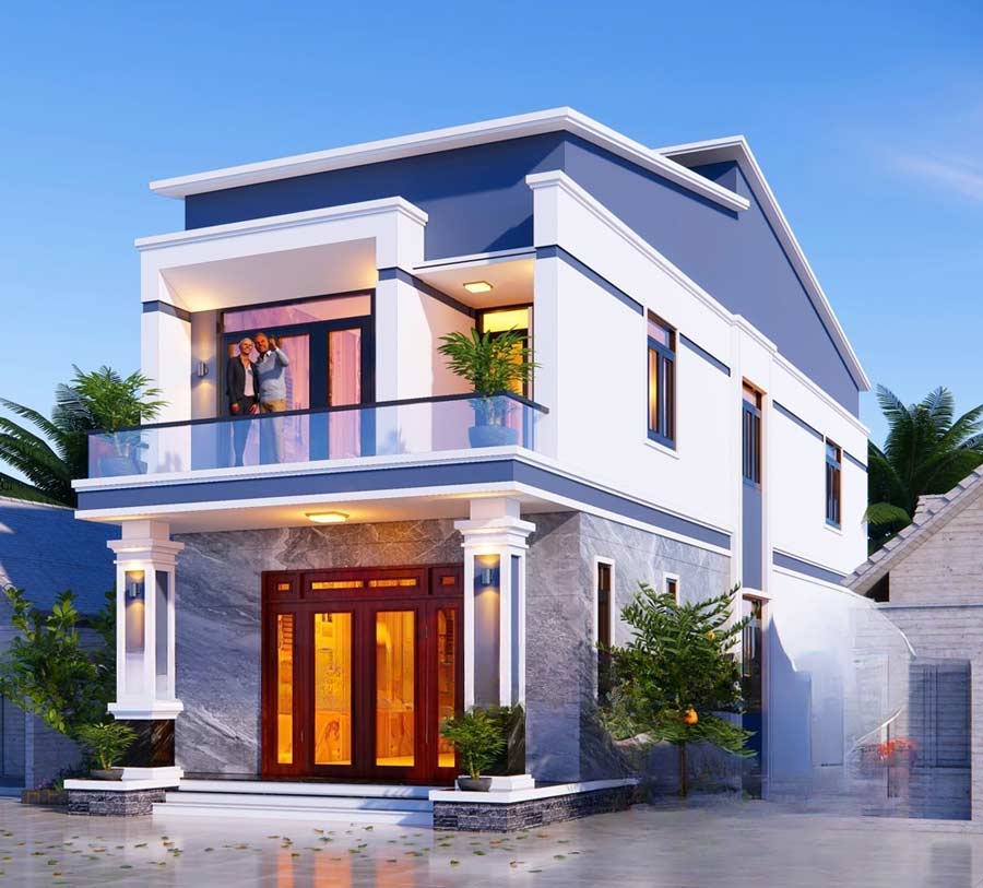 Thiết kế nhà 2 tầng 60m2 mái lệch