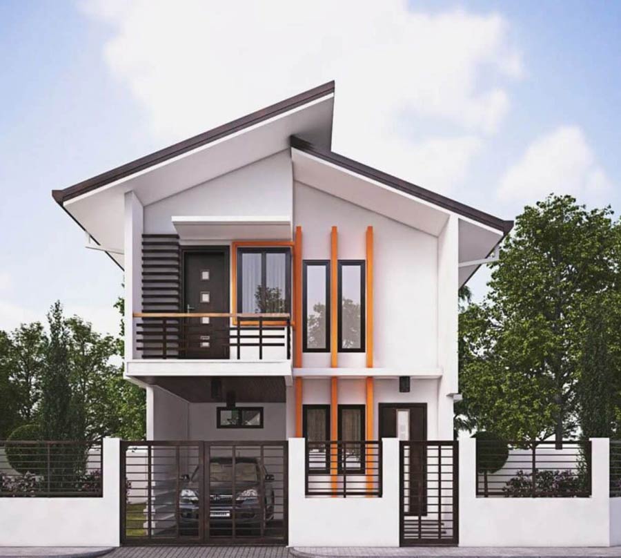 Thiết kế nhà 2 tầng 60m2 mái lệch