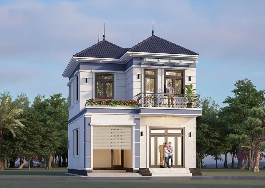Thiết kế nhà 2 tầng 60m2 mái Nhật