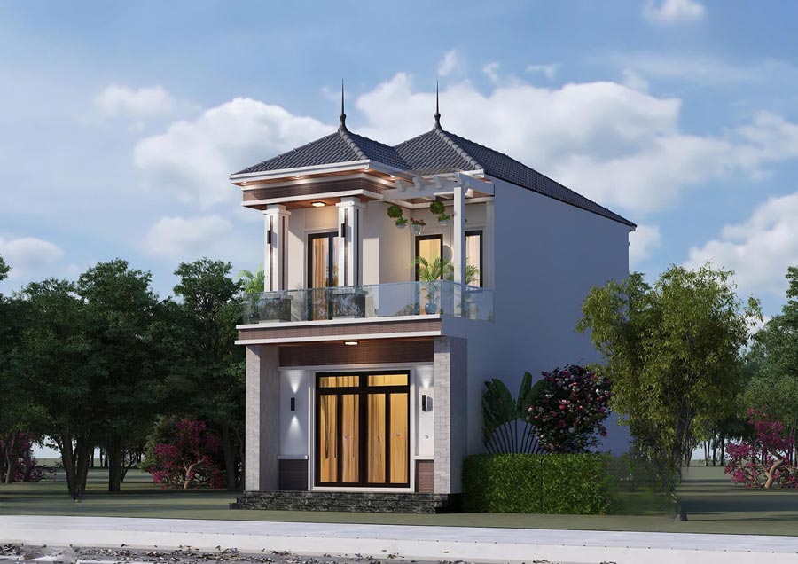 Thiết kế nhà 2 tầng 60m2 mái Nhật
