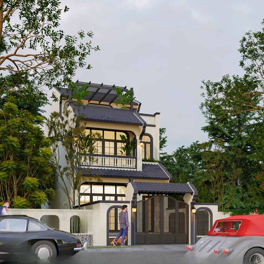 Mẫu thiết kế nhà 2 tầng 60m2 phong cách Indochine