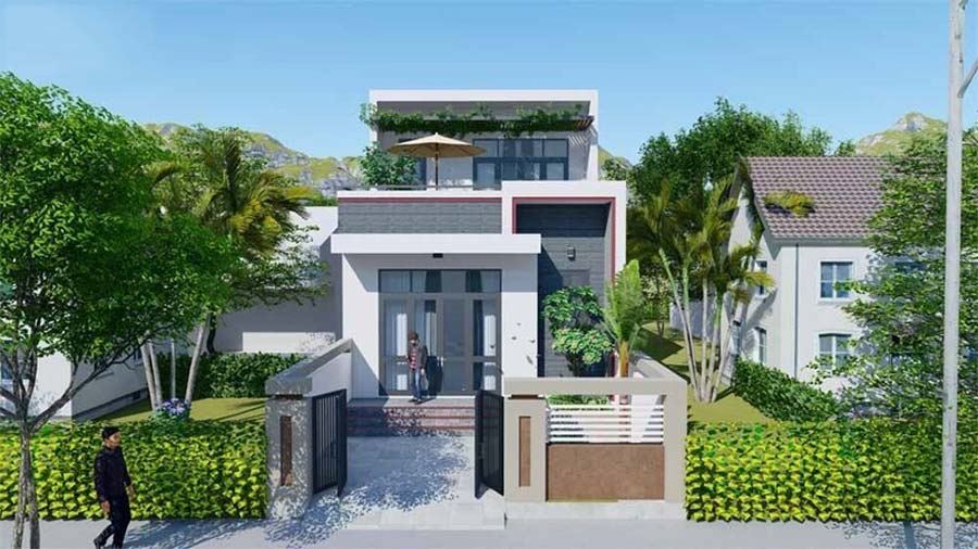 Thiết kế nhà 2 tầng 300 triệu ở nông thôn có sân vườn