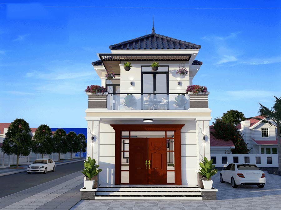 Xây nhà 2 tầng 600 triệu ở nông thôn mái nhật