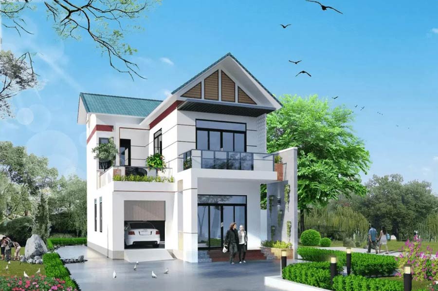 Xây nhà 2 tầng 600 triệu ở nông thôn mái tôn