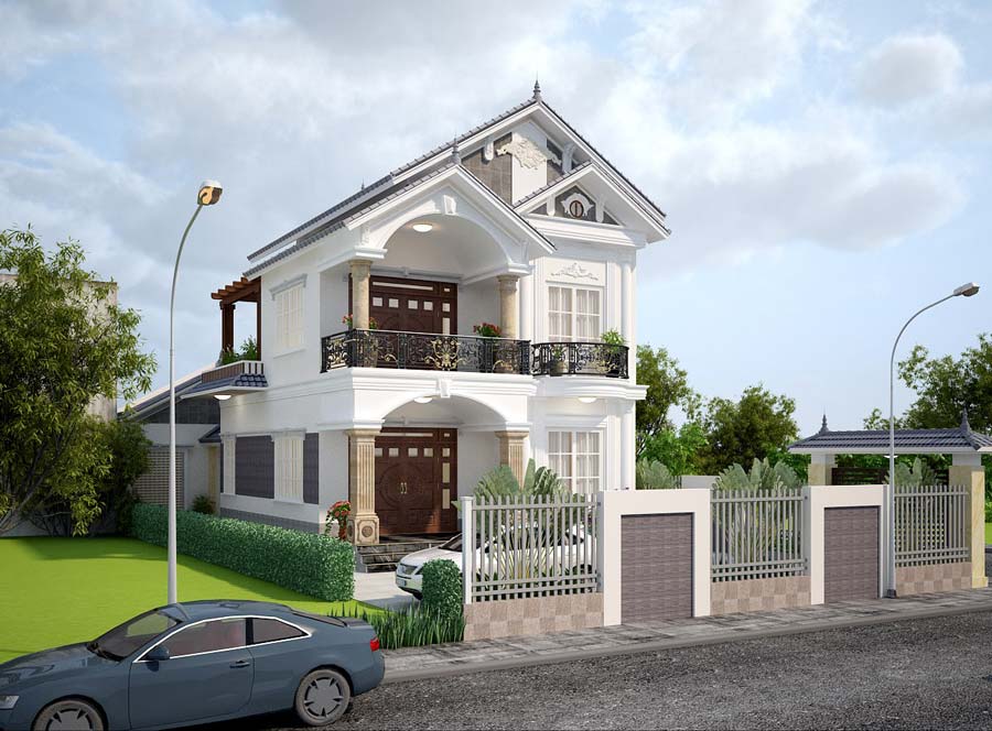 Mẫu nhà 2 tầng 600 triệu ở nông thôn tân cổ điển