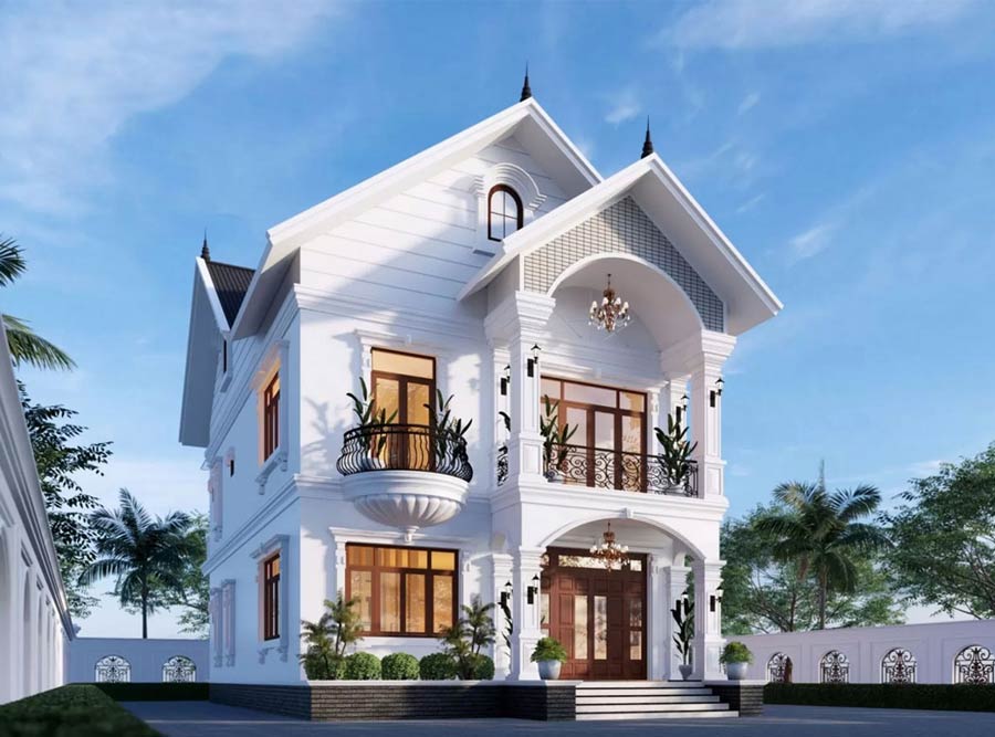 Mẫu nhà 2 tầng 600 triệu ở nông thôn tân cổ điển