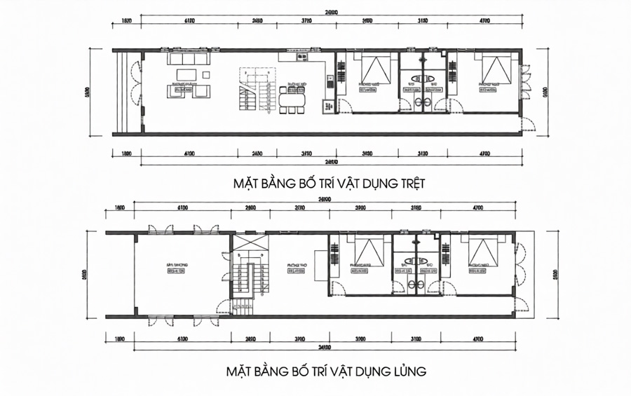 Phương án bố trí mặt bằng nhà 1 tầng rưỡi 4 phòng ngủ
