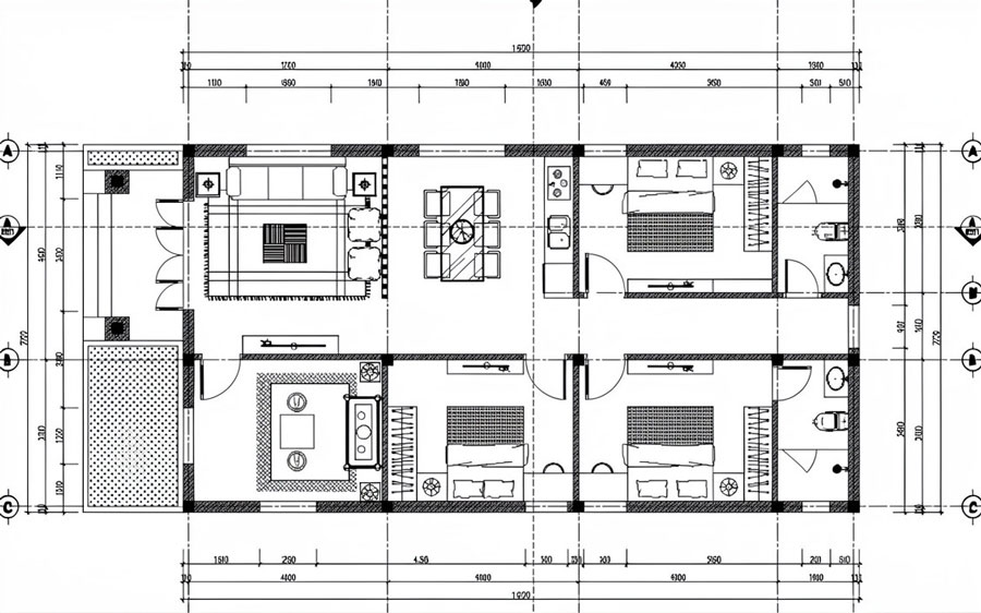 Bản vẽ mặt bằng nhà 1 tầng 3 phòng ngủ 100m2 có phòng thờ