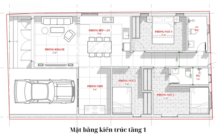 Bản vẽ mặt bằng nhà 1 tầng 8x15m chữ L