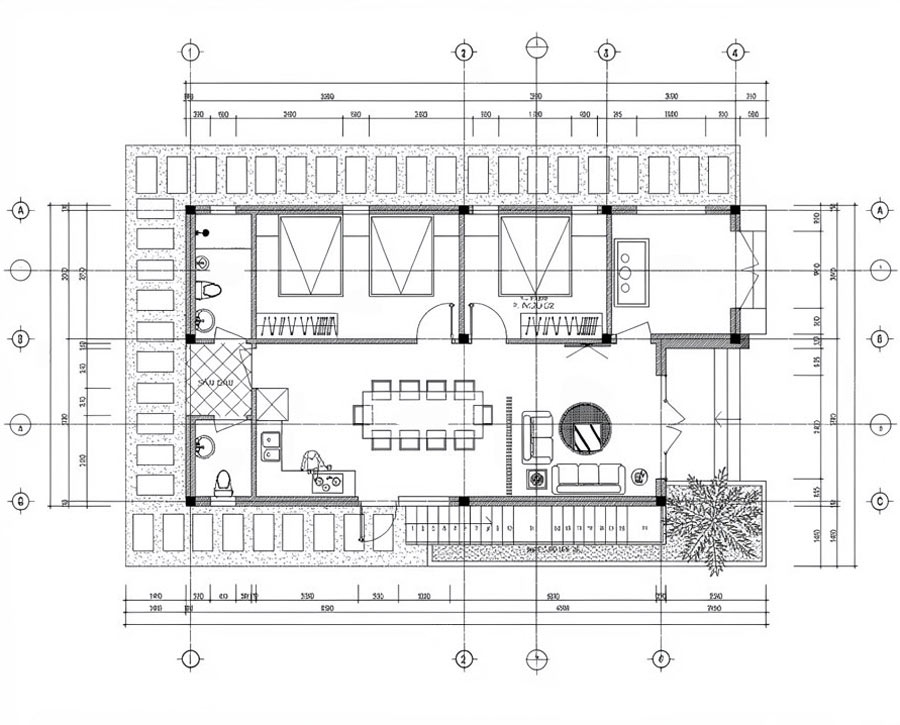 Bản vẽ mặt bằng nhà 1 tầng 8x15m mái bằng