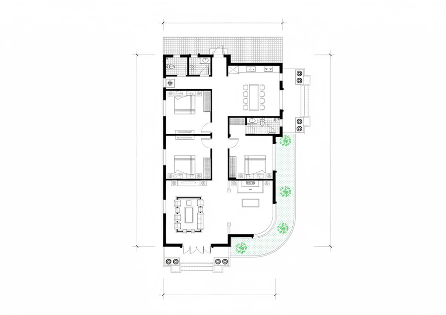 Bản vẽ mặt bằng nhà 1 tầng 8x15m tân cổ điển