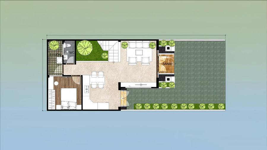 Bản vẽ mặt bằng nhà 1 tầng chữ L 100m2 có gác lửng