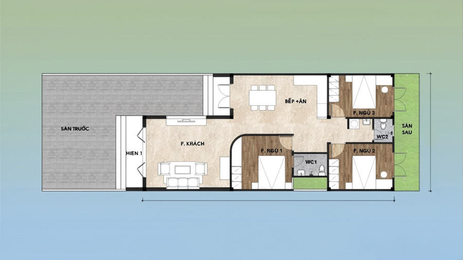 Bản vẽ mặt bằng nhà 1 tầng chữ L 100m2 có gara