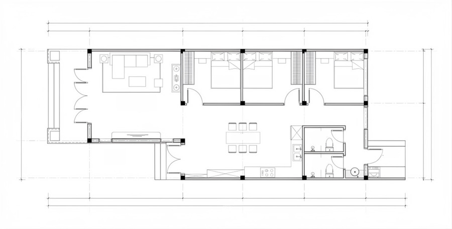 Mặt bằng nhà 1 tầng mái bằng 100m2 3 phòng ngủ 1 phòng thờ