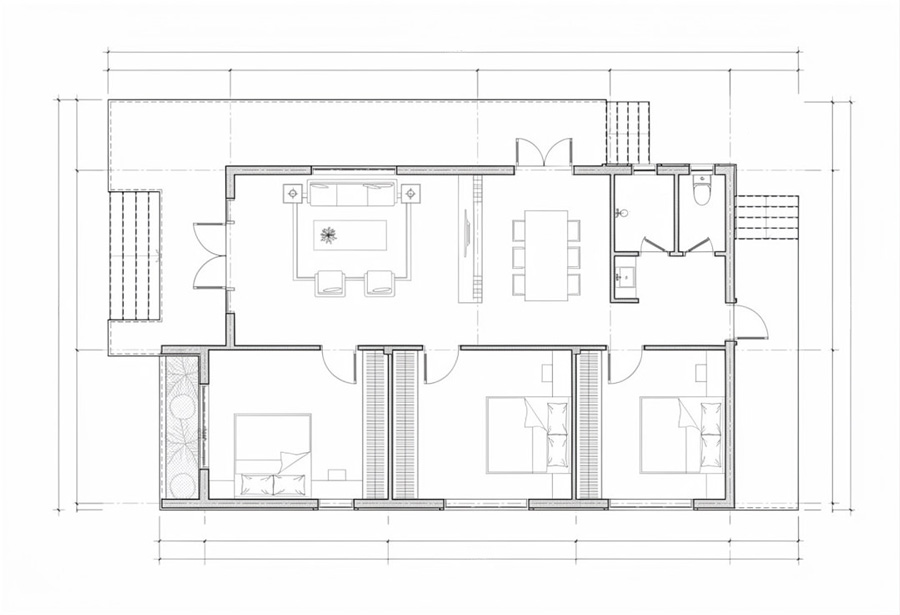Mặt bằng nhà 1 tầng mái bằng 100m2 3 phòng ngủ