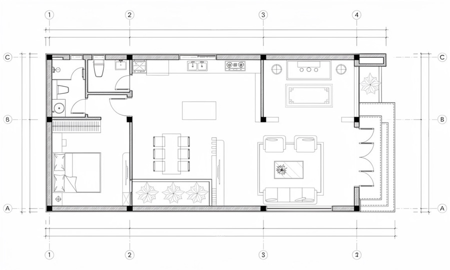 Mặt bằng công năng nhà 1 tầng mái bằng 100m2 cho vợ chồng trẻ