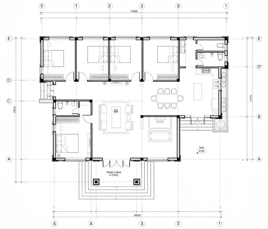 Mặt bằng nhà mái Thái 1 tầng 5 phòng ngủ 1 phòng thờ