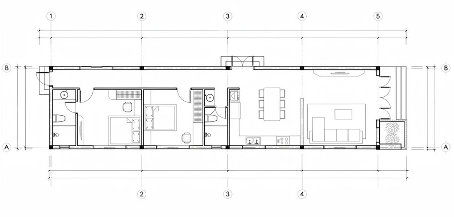 Mặt bằng nhà ống 1 tầng mái bằng 100m2