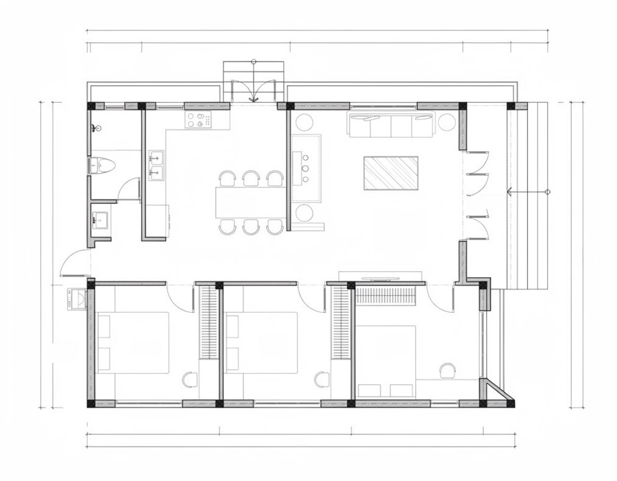 Mặt bằng nhà vuông 1 tầng mái bằng 100m2