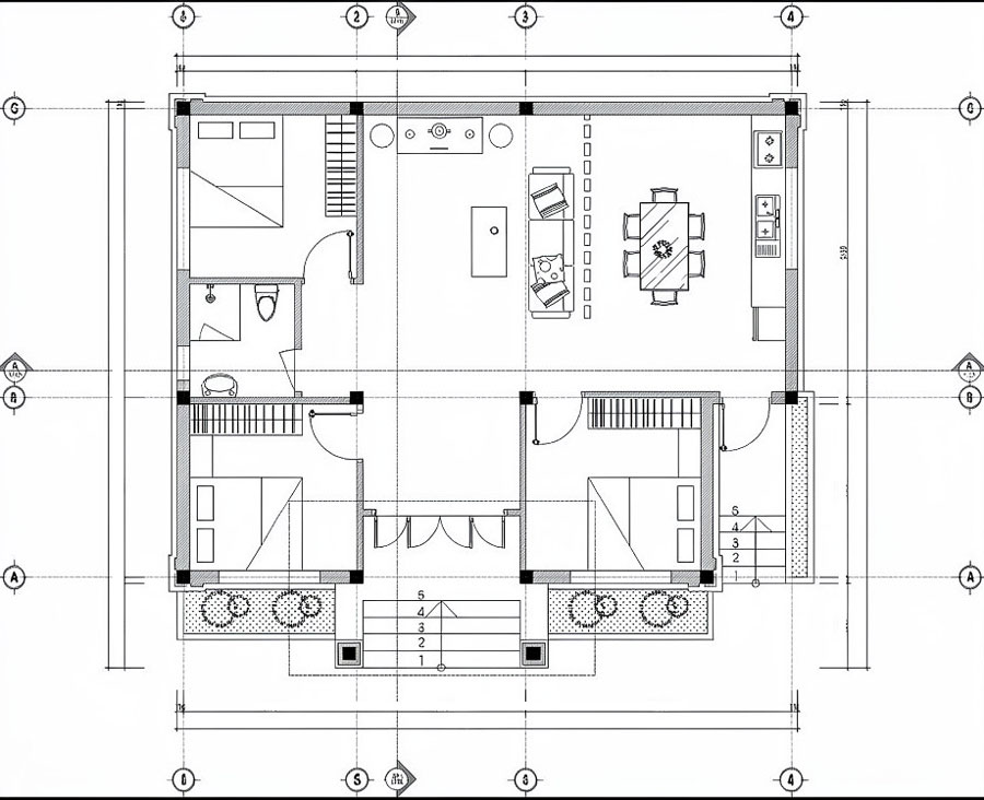 Bản vẽ mặt bằng nhà vuông 10x10m 1 tầng tiện nghi, liên thông