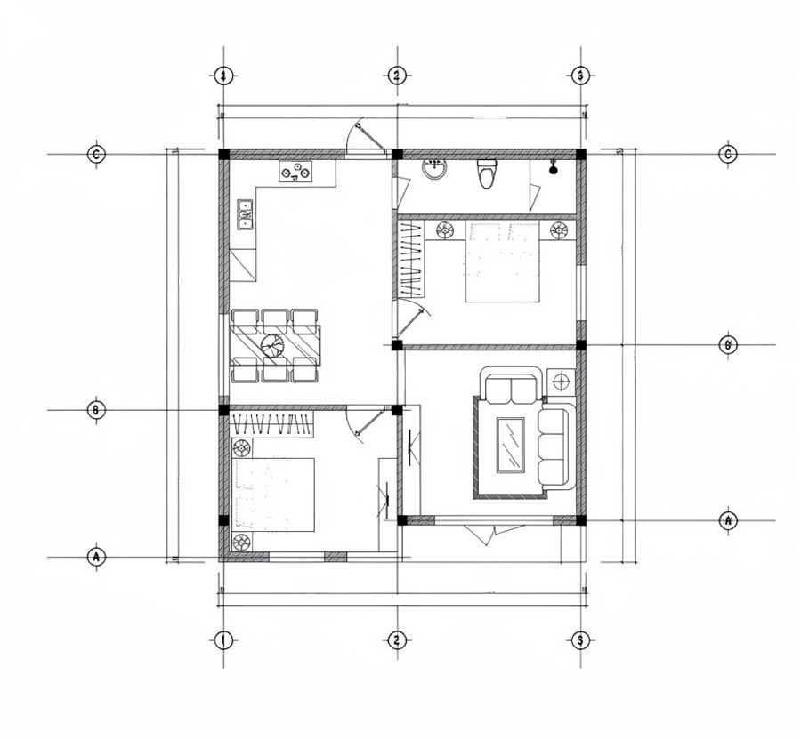 Bản vẽ mặt bằng nhà vuông 8x9m 1 tầng dành cho vợ chồng trẻ