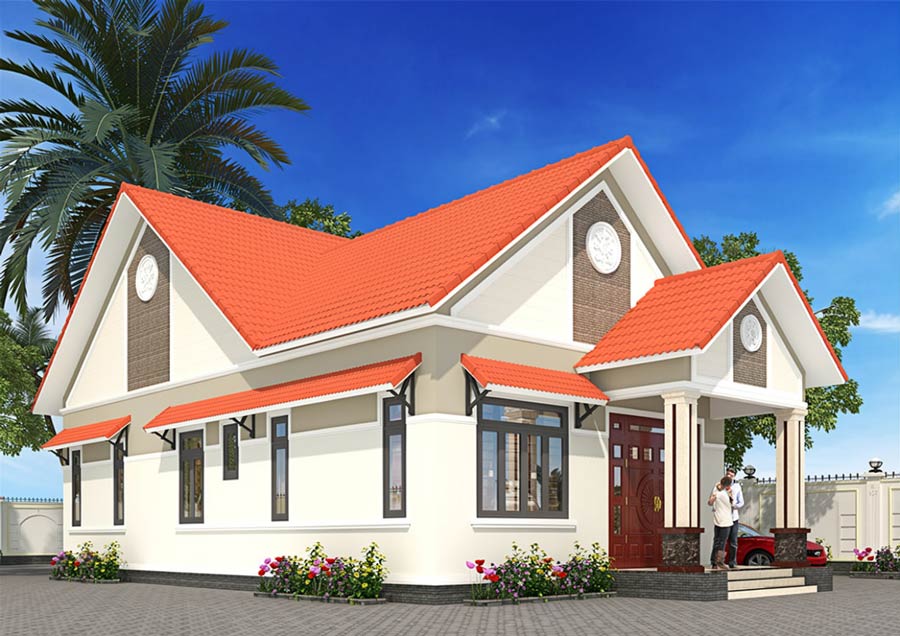 Bản vẽ thiết kế nhà 1 tầng 8x15m 3 phòng ngủ