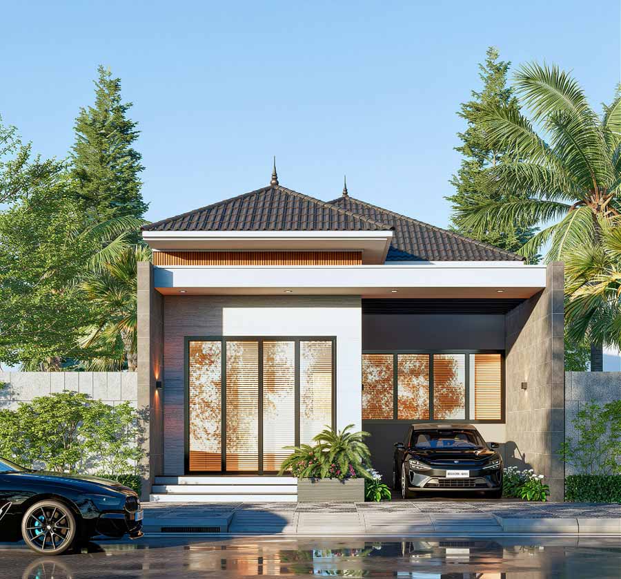 Bản vẽ thiết kế nhà 1 tầng 8x15m chữ L