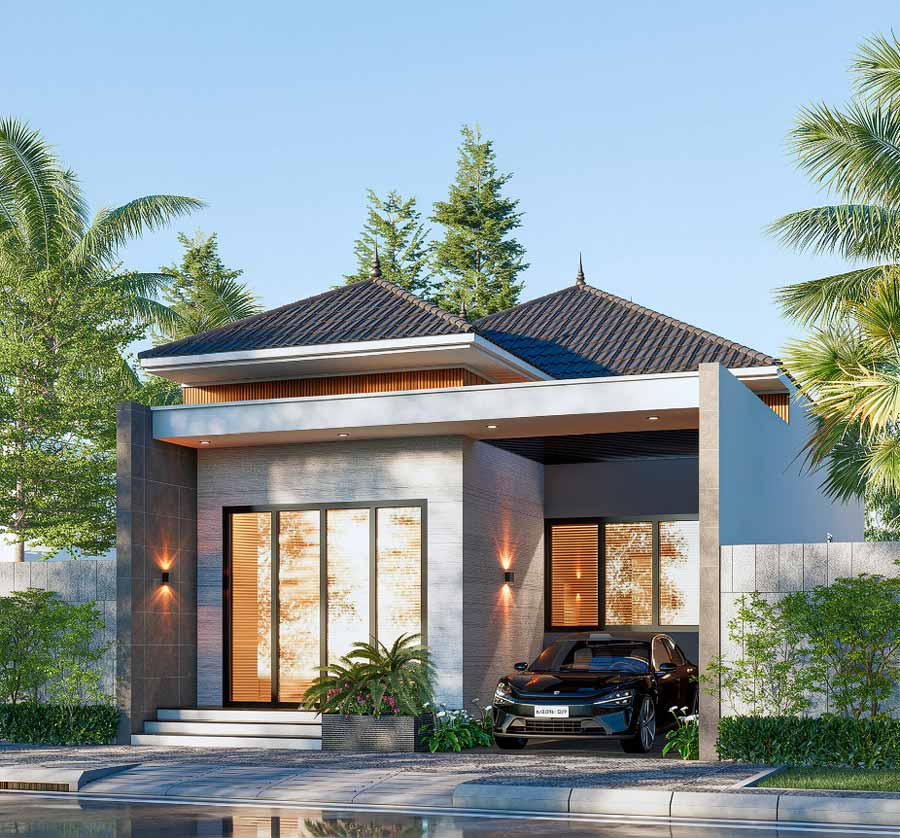 Bản vẽ thiết kế nhà 1 tầng 8x15m chữ L