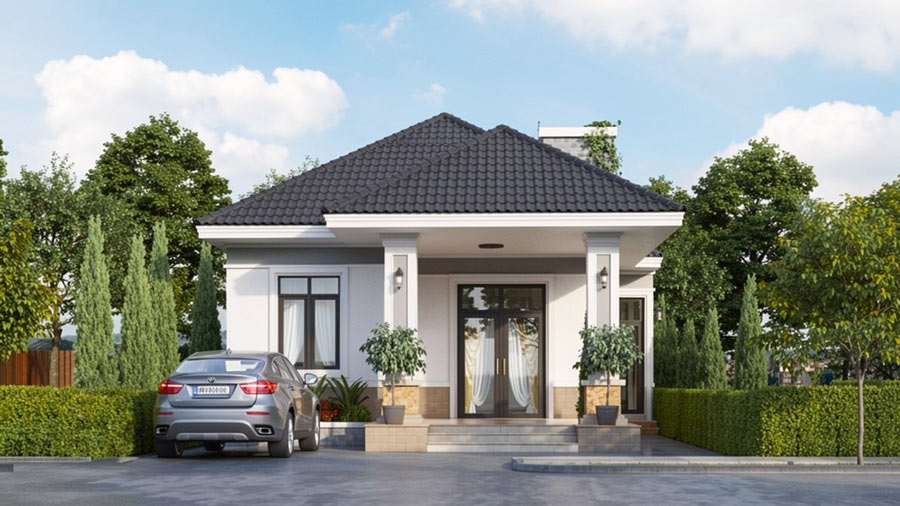 Bản vẽ thiết kế nhà 1 tầng 8x15m mái Nhật