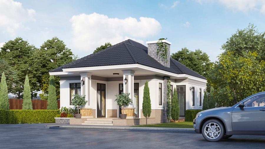 Bản vẽ thiết kế nhà 1 tầng 8x15m mái Nhật