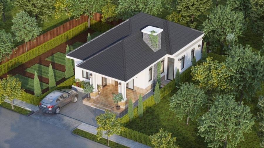 Bản vẽ thiết kế nhà 1 tầng 8x15m mái Nhật