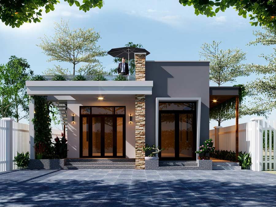 Bản vẽ thiết kế nhà 1 tầng 8x15m mái bằng