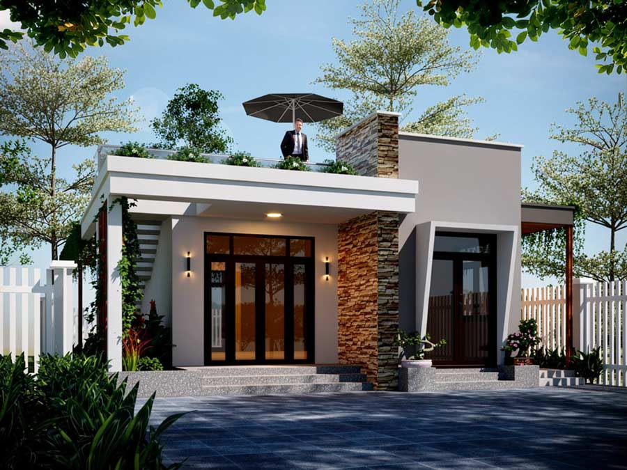 Bản vẽ thiết kế nhà 1 tầng 8x15m mái bằng