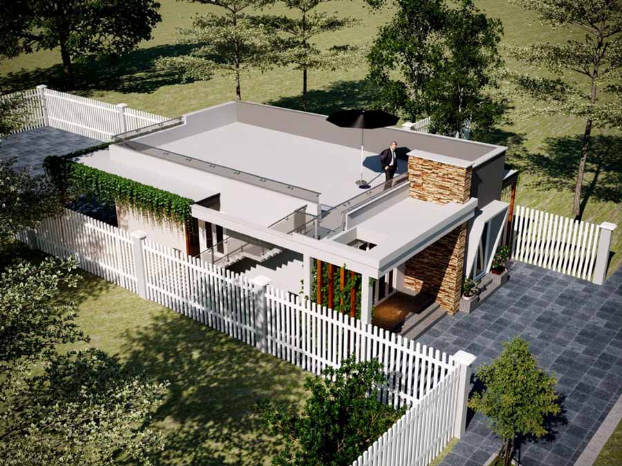Bản vẽ thiết kế nhà 1 tầng 8x15m mái bằng