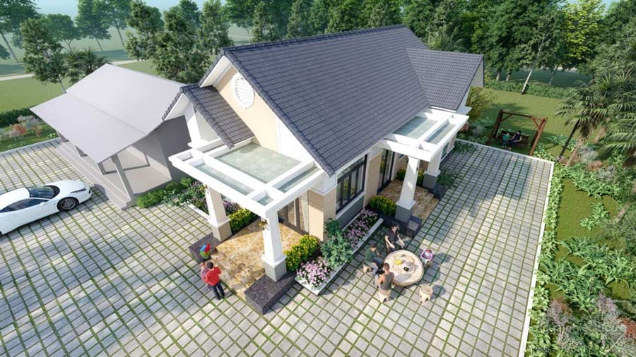 Bản vẽ thiết kế nhà 1 tầng 8x15m mái Thái