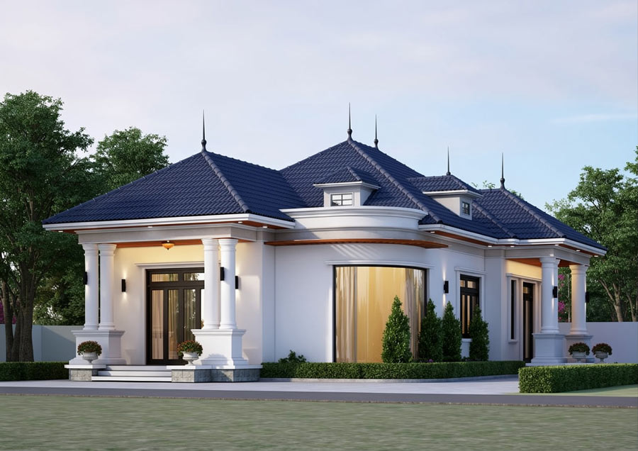 Bản vẽ thiết kế nhà 1 tầng 8x15m tân cổ điển