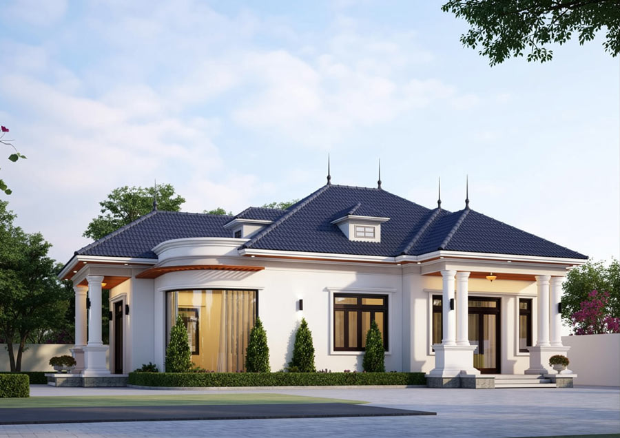 Bản vẽ thiết kế nhà 1 tầng 8x15m tân cổ điển