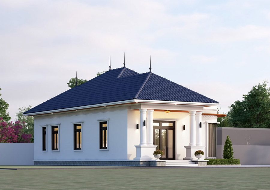 Bản vẽ thiết kế nhà 1 tầng 8x15m tân cổ điển
