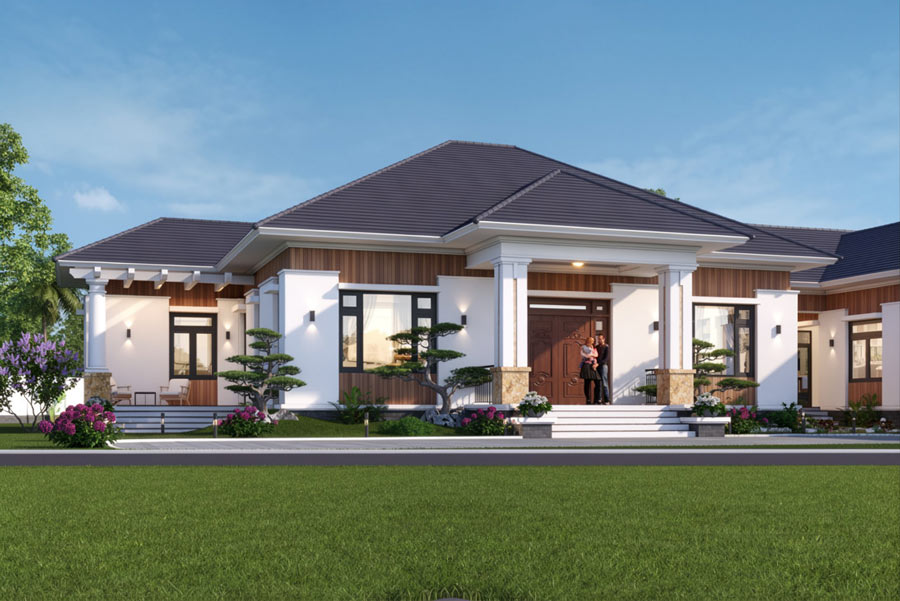 Mẫu biệt thự chữ L 1 tầng 4 phòng ngủ sang trọng