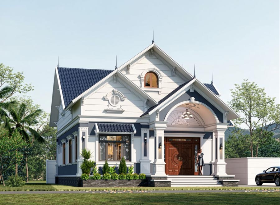 Mẫu biệt thự nhà vườn mái Thái 1 tầng 4 phòng ngủ
