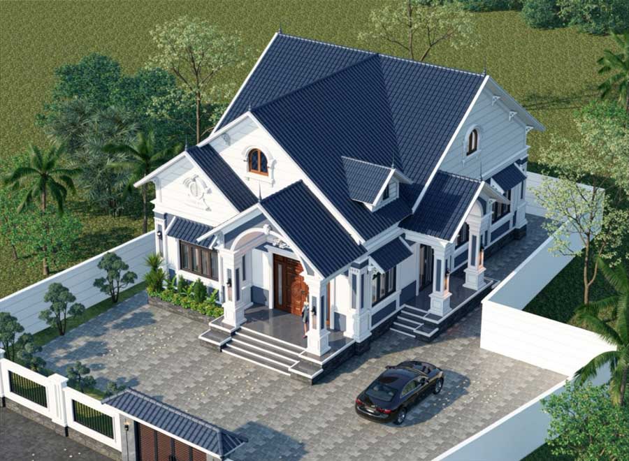 Mẫu biệt thự nhà vườn mái Thái 1 tầng 4 phòng ngủ
