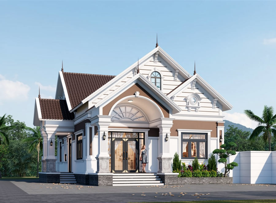 Mẫu biệt thự nhà vườn mái Thái 1 tầng 4 phòng ngủ