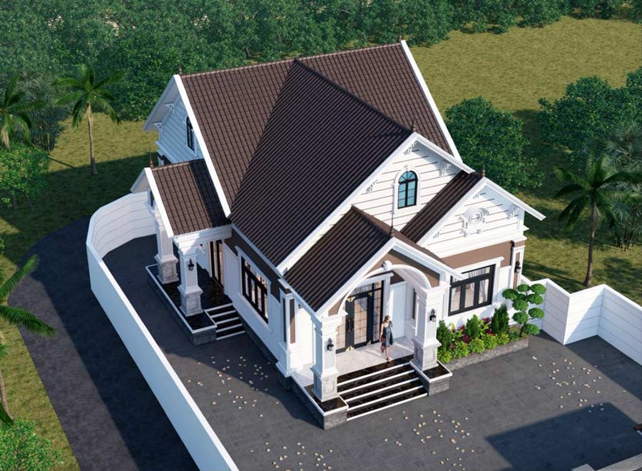 Mẫu biệt thự nhà vườn mái Thái 1 tầng 4 phòng ngủ