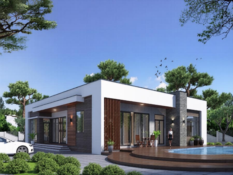 Nhà 1 tầng 2 mặt tiền 4 phòng ngủ